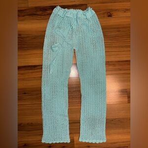 Crochet Swim Coverup Pants Aqua Coastal Resort Boho Coastal Women’s S/M